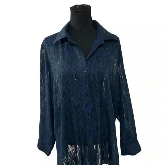 Misook Sheer Metallic Threaded Button Up Blouse XL - Picture 14 of 14